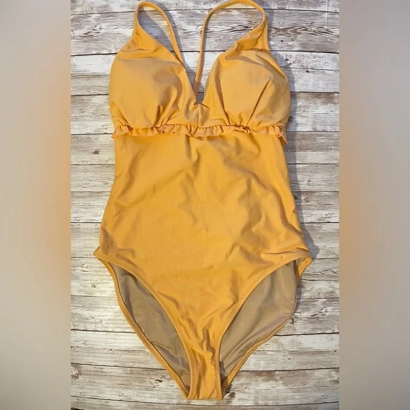 🆕 Old Navy Women’s V-Neck Ruffle-Trim Cutout One Piece Swim Swimsuit Mango 8-10 - Picture 8 of 15